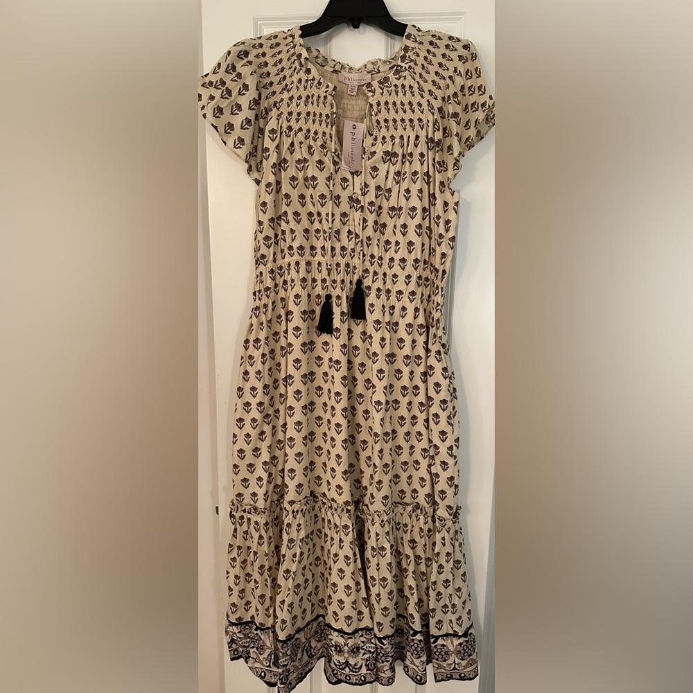 NWT Philosophy Cream and Black Heart Print Midi Dress